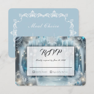 Glittering Snowy Forest Entre Choices Wedding RSVP Card