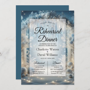 Glittering Snowy Forest Rehearsal Dinner Invitation