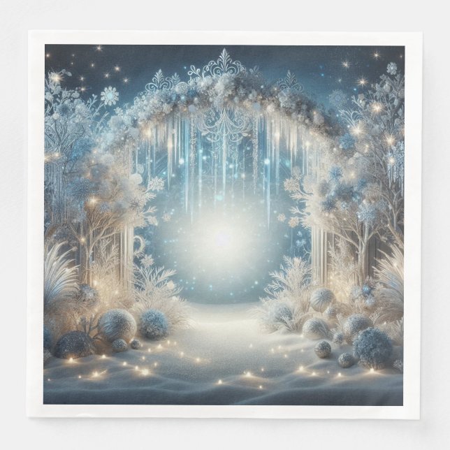 Glittering Snowy Forest Wedding Dinner Napkins (Front)