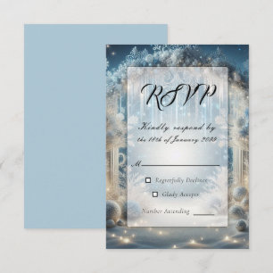 Glittering Snowy Forest Wedding RSVP Card