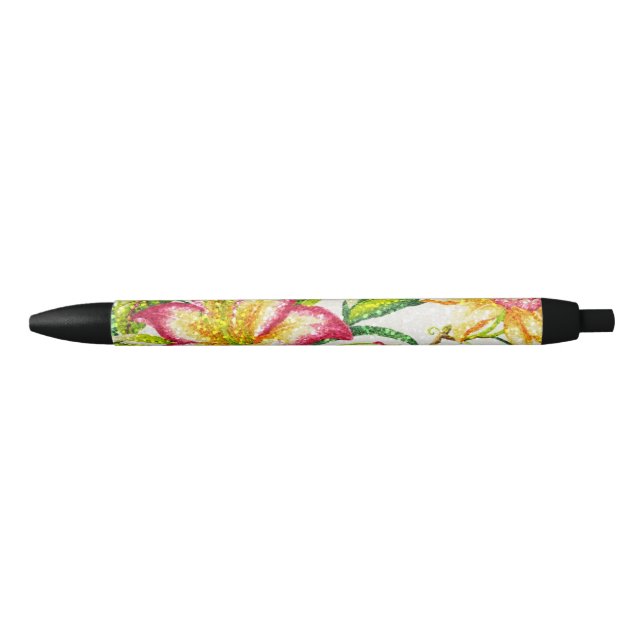 Glittering Spring Floral Tapestry Black Ink Pen (Front)