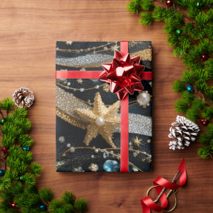 Glittering Star Wrapping Paper Luxe Black and Go
