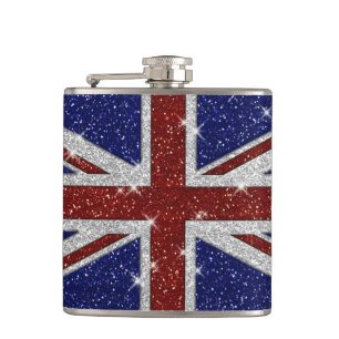 Glitters Shiny Sparkle Union Jack Flag Hip Flask