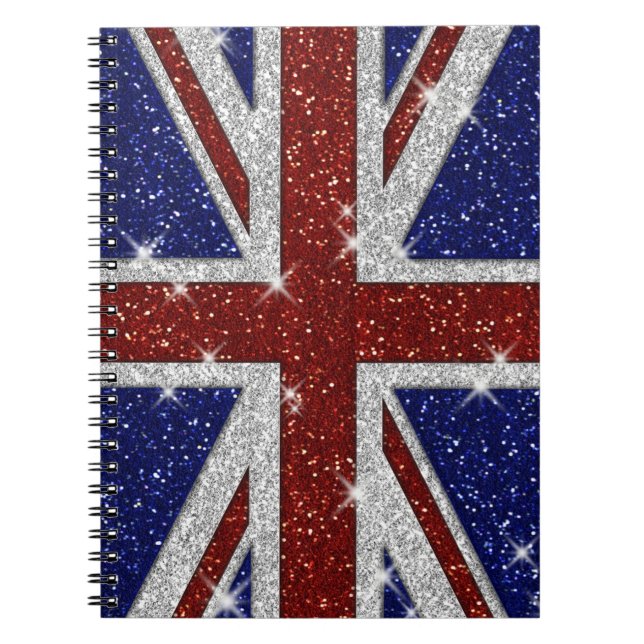 Glitters Shiny Sparkle Union Jack Flag Notebook (Front)