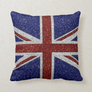 Glitters Shiny Sparkle Union Jack Flag Throw Pillow
