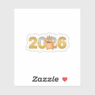 Glittery 2026 Cat Gold & Silver New Year Number