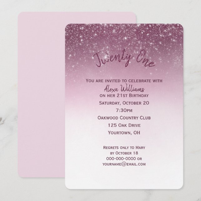 Glittery 21st  Birthday Party Invitation (Front/Back)