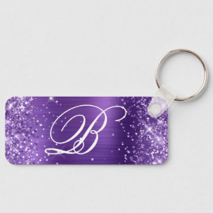 Glittery Amethyst Foil Fancy Monogram Keychain