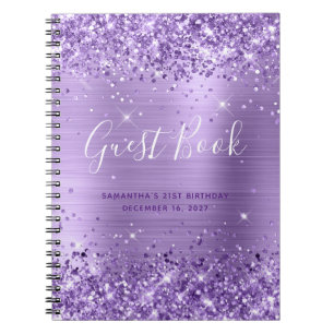 Glittery Amethyst Modern 21st Birthday Guestbook Notebook
