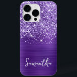 Glittery Amethyst Purple Glam Name Case-Mate iPhone 14 Pro Max Case<br><div class="desc">Customize the modern handwritten style script to create your own case.
Add a monogram initial to create a first name initial combination.
Girly faux purple glitter and brushed amethyst metal foil digital art will print like a photo.</div>