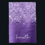 Glittery Amethyst Purple Glam Name Kitchen Towel<br><div class="desc">Customize the modern handwritten style script to create your own personalized  kitchen towel for her new home.
Add a monogram initial to create a first name initial combination.
Girly faux amethyst glitter and purple metallic foil digital art that will print like a photo on your design.</div>