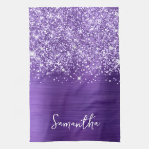 Glittery Amethyst Purple Glam Name Kitchen Towel