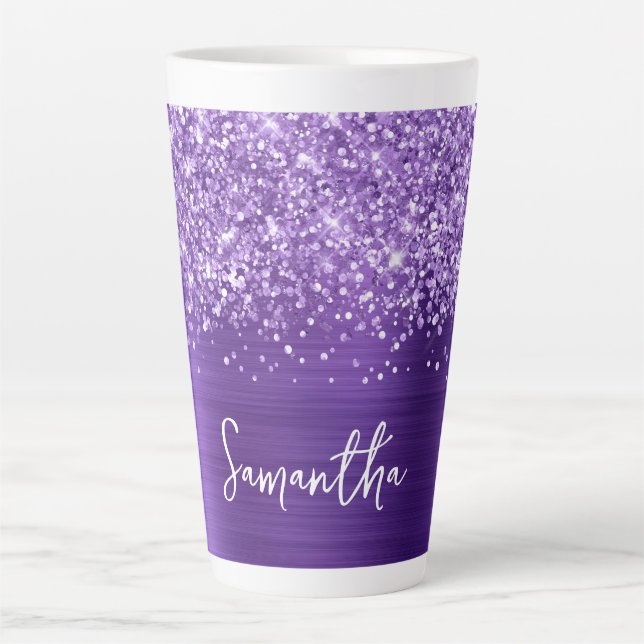  Glittery Amethyst Purple Glam Name Latte Mug (Front)