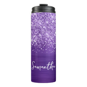 Glittery Amethyst Purple Glam Personalized Name Thermal Tumbler