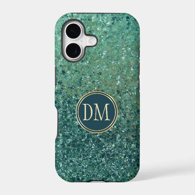 Glittery Aqua Blue Gemstone Monogram (Back)