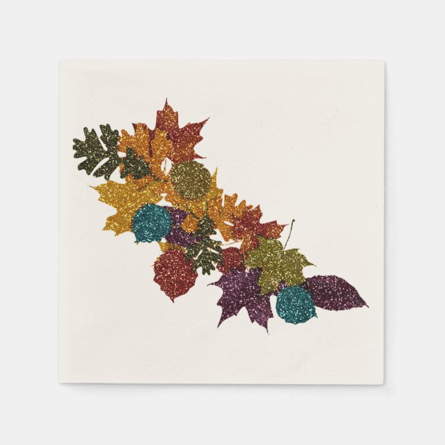 Glittery Autumn Leaves Napkin (Front)