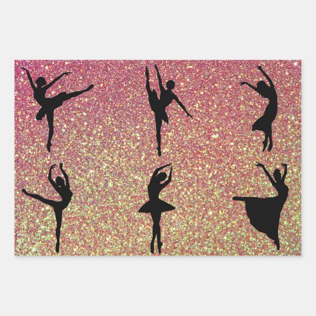 Glittery Ballet Dance Ballerina Dancer Wrapping Paper Sheet (Front 2)