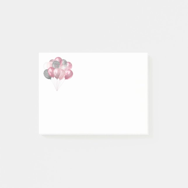 Glittery Balloon Bunch in Pink and Silver Post-it Notes (Front)