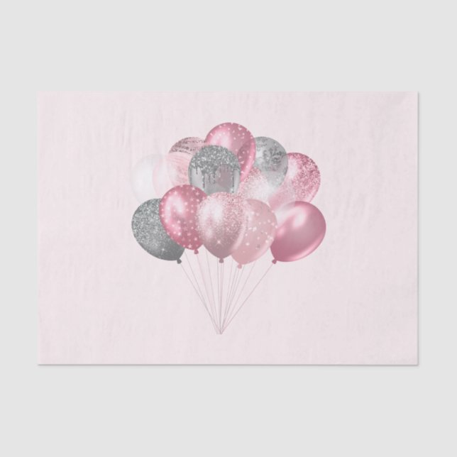Glittery Balloon Bunch in Pink and Silver Tissue Paper (Front)