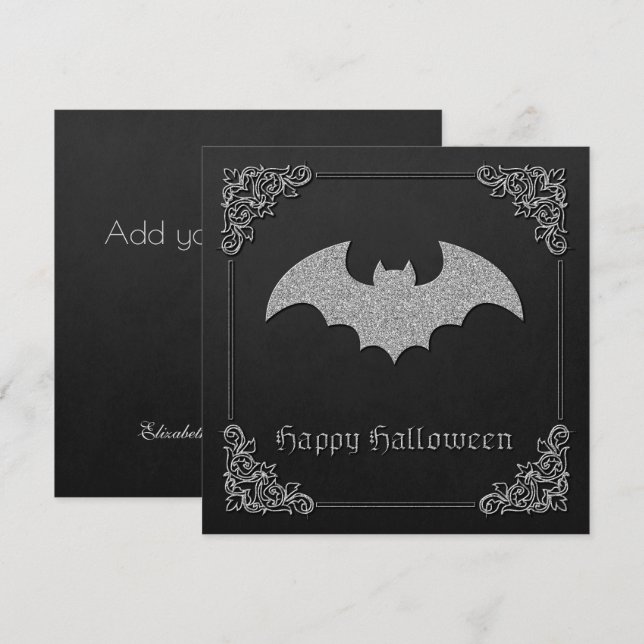 Glittery Bat Halloween Greeting Card (Front/Back)