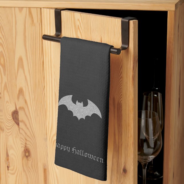 Glittery Bat Halloween Kitchen Towel (Thirds Fold)