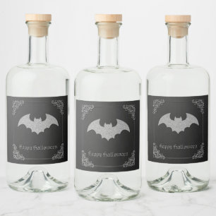 Glittery Bat Halloween Liquor Bottle Label