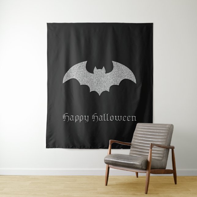 Glittery Bat Halloween Photo Backdrop Tapestry (In Situ)