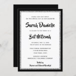 Glittery Bat Mitzvah Black and Silver Rectangle Invitation<br><div class="desc">This trendy Bat Mitzvah invitation features sparkling faux glitter layered against a solid colour background.  Use the template form to add your own information.  The "Customize" feature can be used to change the font style,  colour and layout.</div>