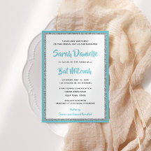 Glittery Bat Mitzvah Blue and Silver Rectangle