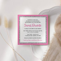 Glittery Bat Mitzvah Hot Pink and Silver Square