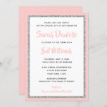 Glittery Bat Mitzvah Light Pink & Silver Rectangle Invitation<br><div class="desc">This trendy Bat Mitzvah invitation features sparkling faux glitter layered against a solid colour background.  Use the template form to add your own information.  The "Customize" feature can be used to change the font style,  colour and layout.</div>