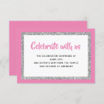 Glittery Bat Mitzvah Pink and Silver Detail Card<br><div class="desc">This trendy insert card features bold lettering on the front with a layered look in silver glitter and white,  and a solid coloured background. Add your text using the template form. Change the font,  layout and colours using the Customize feature.</div>