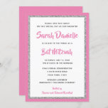 Glittery Bat Mitzvah Pink and Silver Rectangle Invitation<br><div class="desc">This trendy Bat Mitzvah invitation features sparkling faux glitter layered against a solid colour background.  Use the template form to add your own information.  The "Customize" feature can be used to change the font style,  colour and layout.</div>