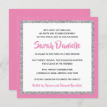 Glittery Bat Mitzvah, Pink and Silver Square Invitation<br><div class="desc">This trendy Bat Mitzvah invitation features sparkling faux glitter layered against a solid colour background.  Use the template form to add your own information.  The "Customize" feature can be used to change the font style,  colour and layout.</div>