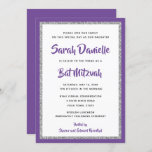 Glittery Bat Mitzvah Purple and Silver Rectangle Invitation<br><div class="desc">This trendy Bat Mitzvah invitation features sparkling faux glitter layered against a solid colour background.  Use the template form to add your own information.  The "Customize" feature can be used to change the font style,  colour and layout.</div>