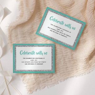 Glittery Bat Mitzvah Teal and Silver Detail Card
