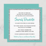 Glittery Bat Mitzvah, Teal and Silver Square Invitation<br><div class="desc">This trendy Bat Mitzvah invitation features sparkling faux glitter layered against a solid colour background.  Use the template form to add your own information.  The "Customize" feature can be used to change the font style,  colour and layout.</div>