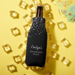 Glittery Black 40th Birthday Bottle Cooler