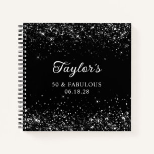 Glittery Black 50 & Fabulous Guest Notebook