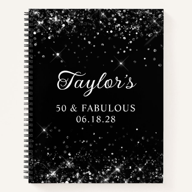 Glittery Black 50th Birthday Guest Notebook (Front)