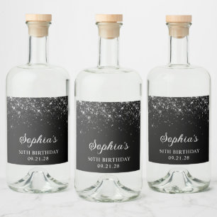 Glittery Black 50th Birthday Liquor Bottle Label