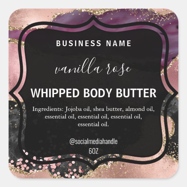 Glittery Black Agate Body Butter Labels (Front)