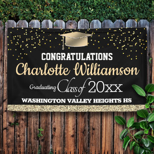 Glittery Black and Gold Graduation Banner