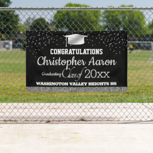 Glittery Black and Silver Graduation Banner