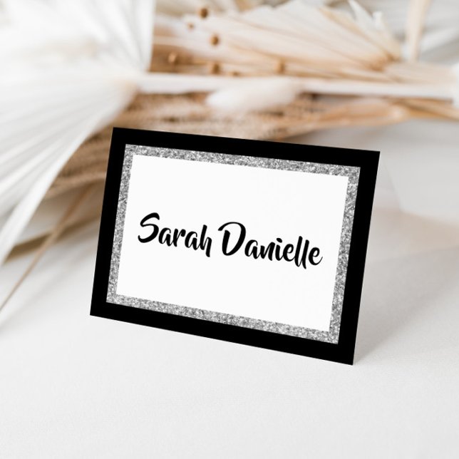 Glittery Black & Silver Thank You Note Card (Creator Uploaded)