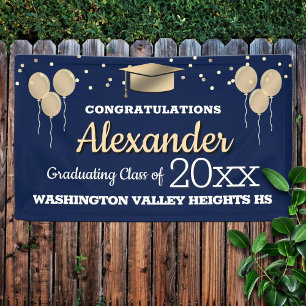 Glittery Blue and Gold Graduation Banner