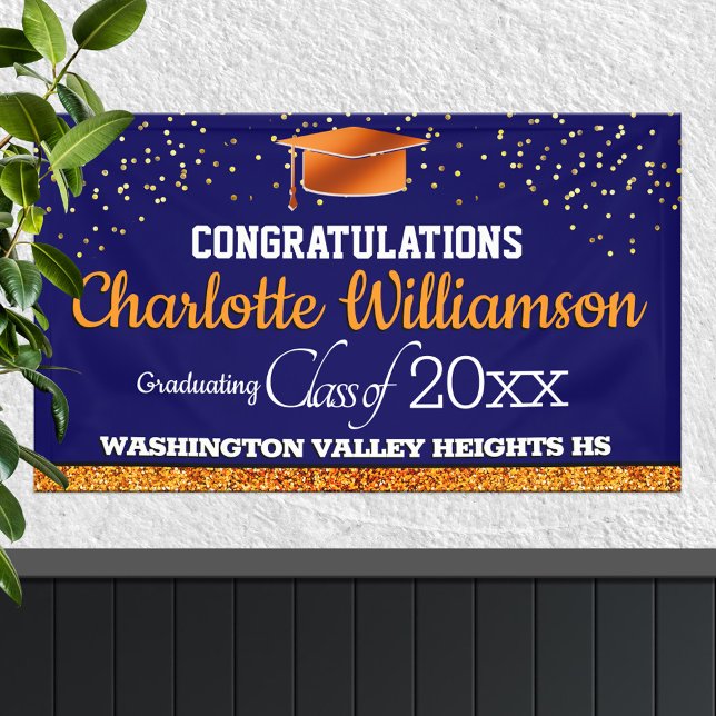 Glittery Blue and Orange Graduation Banner (Creator Uploaded)