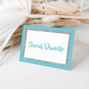 Glittery Blue and Silver Personalized Note Card