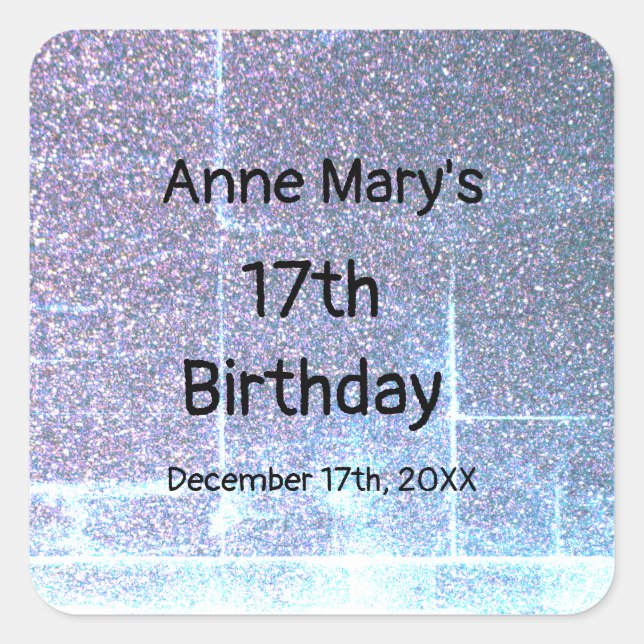 Glittery Blue Artsy 17th Birthday Custom Age 2024 Square Sticker (Front)