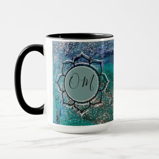 Glittery Blue Elegant OM Lotus    Mug (Left)